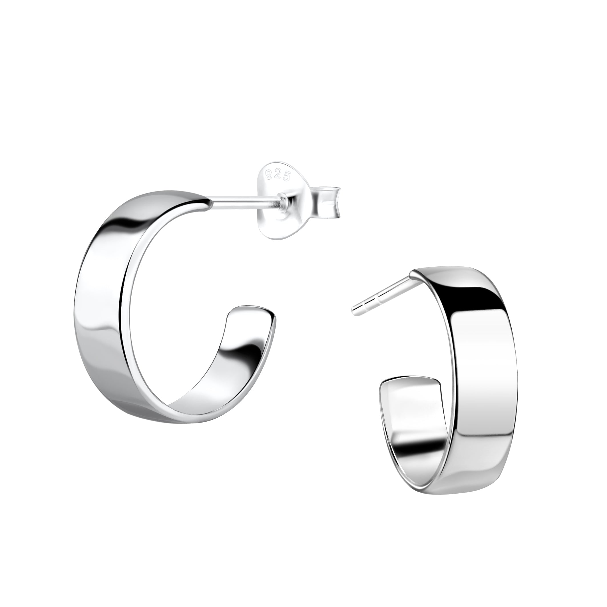 Small Sterling Silver Half Hoop Earrings 4 × 13 mm