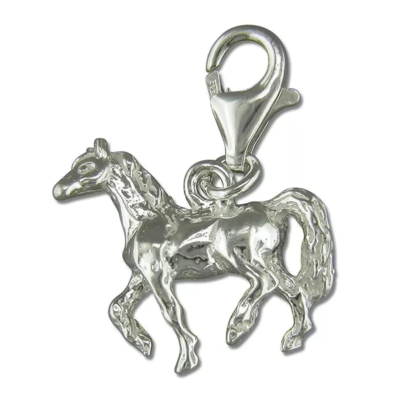 Sterling silver Silver Horse Clip Charm with detailed horse design and lobster clasp attachment