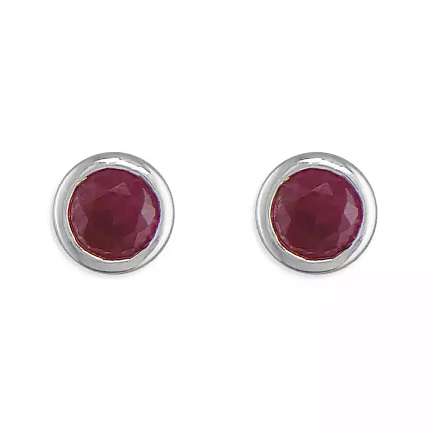 Sterling silver January Birthstone Stud Earrings with deep red gemstones for women by Melchior Jewellery