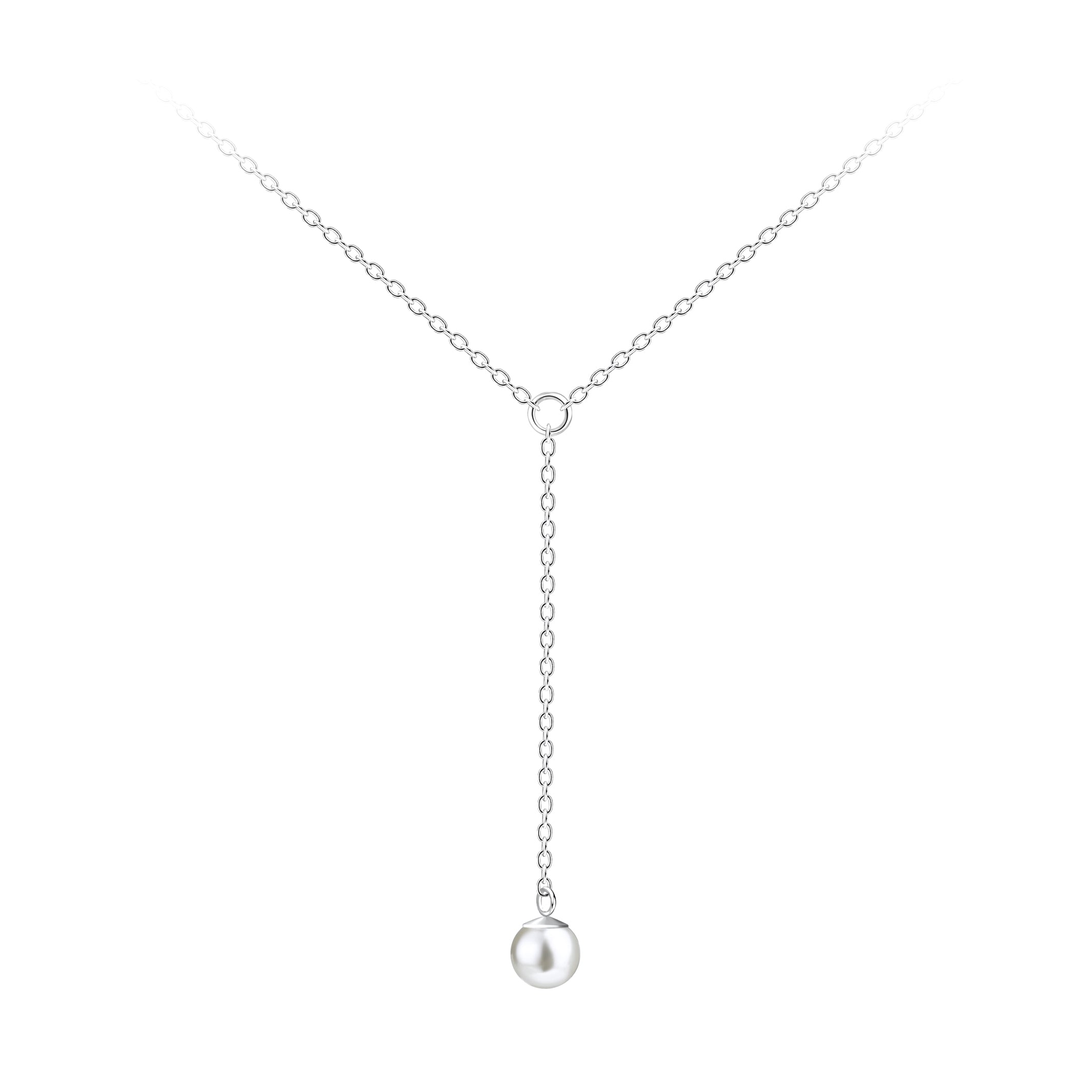 Silver Lariat Necklace featuring a delicate chain and a round pendant.