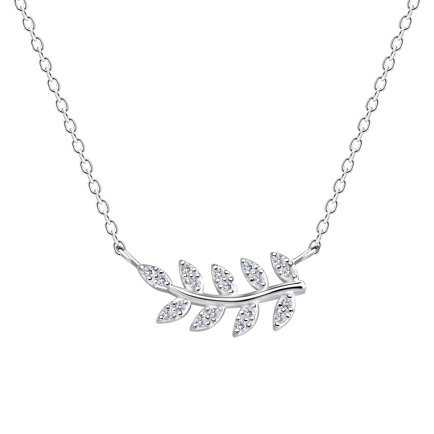 Sterling silver olive leaf necklace with delicate chain and detailed leaf design for women