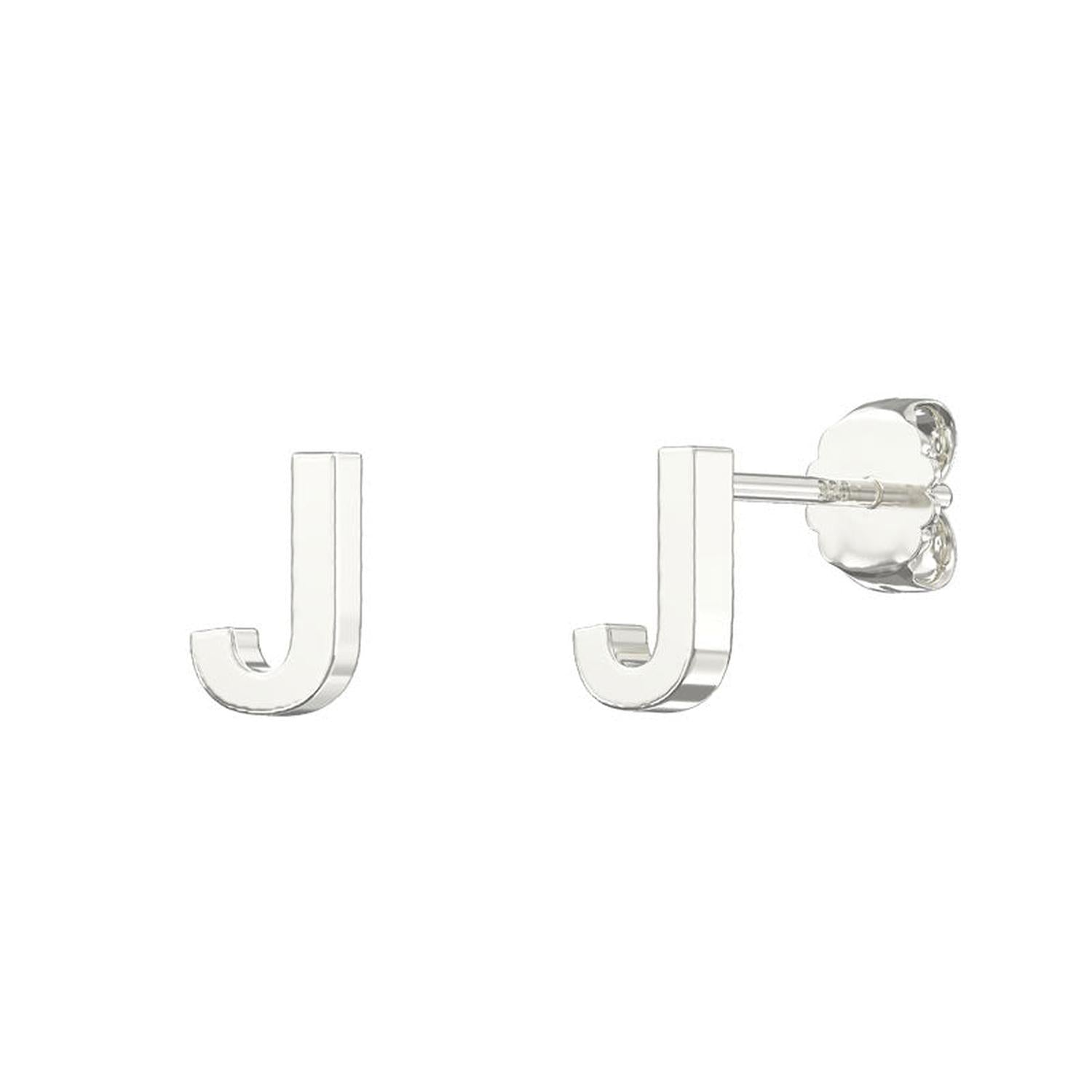 Sterling silver Letter J Stud Earrings by Melchior Jewellery for women with polished finish