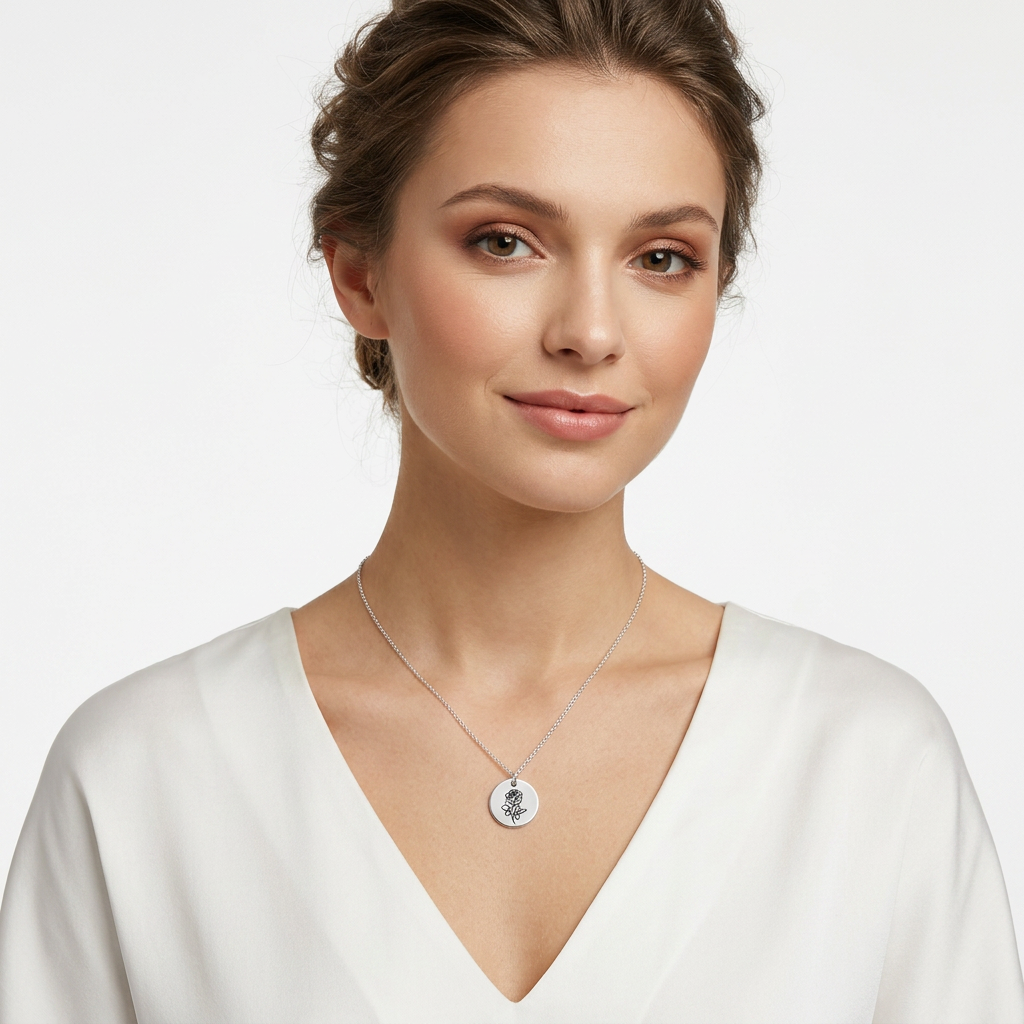 Stainless Steel Engraved Birth Flower Pendant Charm - Melchior Jewellery 