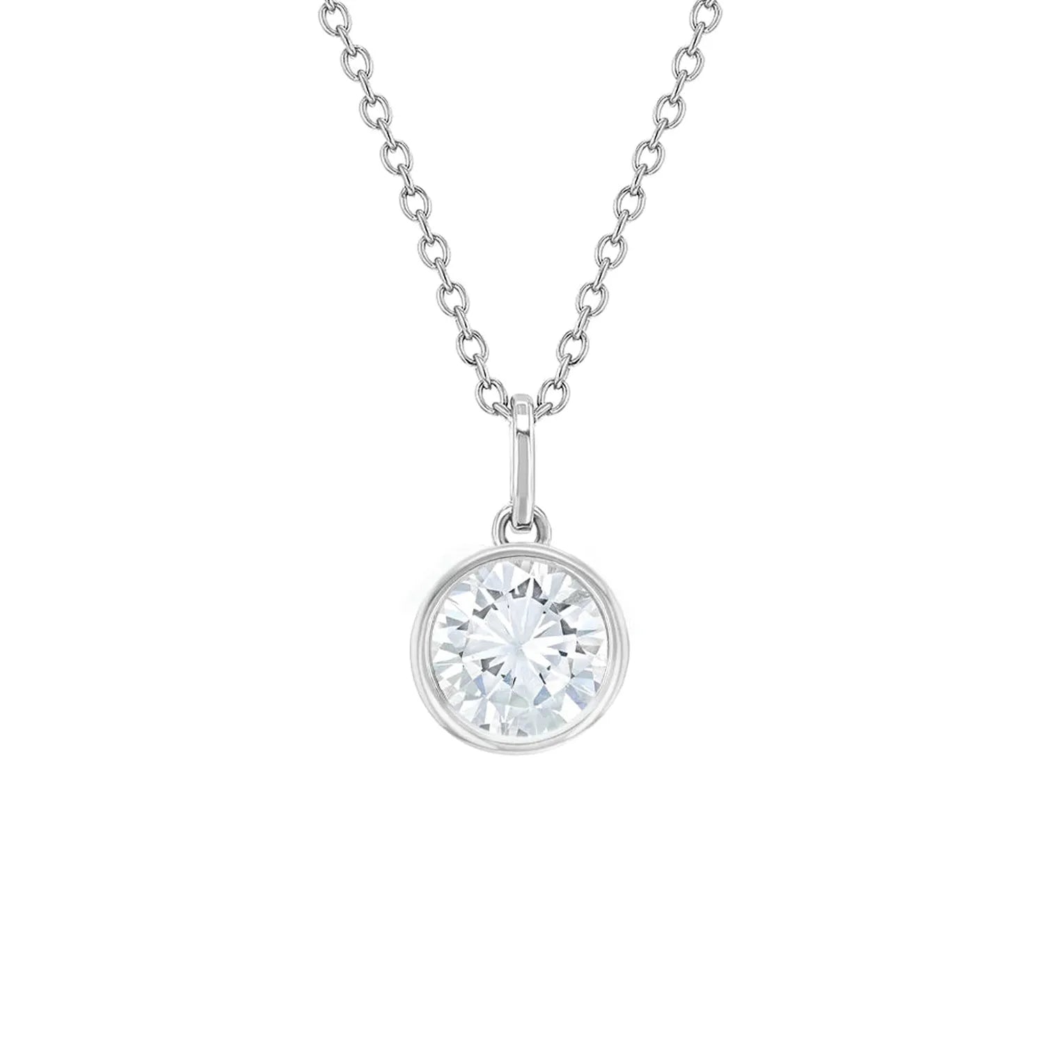 Girls CZ birthstone pendant April with sparkling clear cubic zirconia on silver chain from In Season Jewellery
