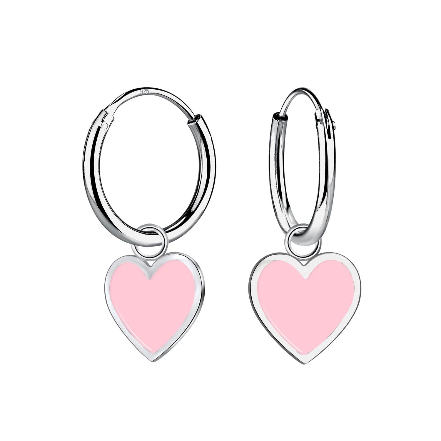 sterling silver pink heart charm hoop earrings for kids by Melchior Jewellery