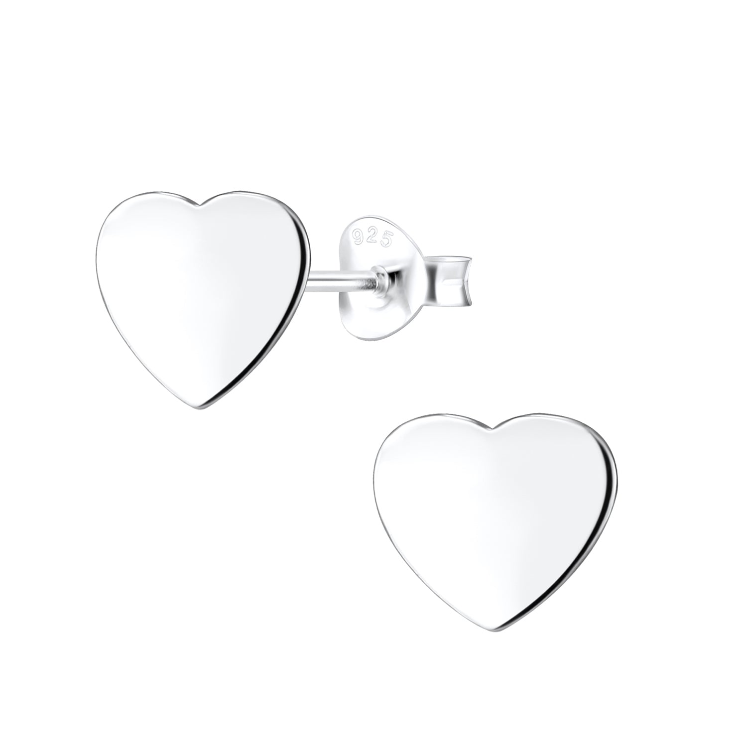 Silver plain heart stud earrings made for children by Melchior Jewellery in polished sterling silver