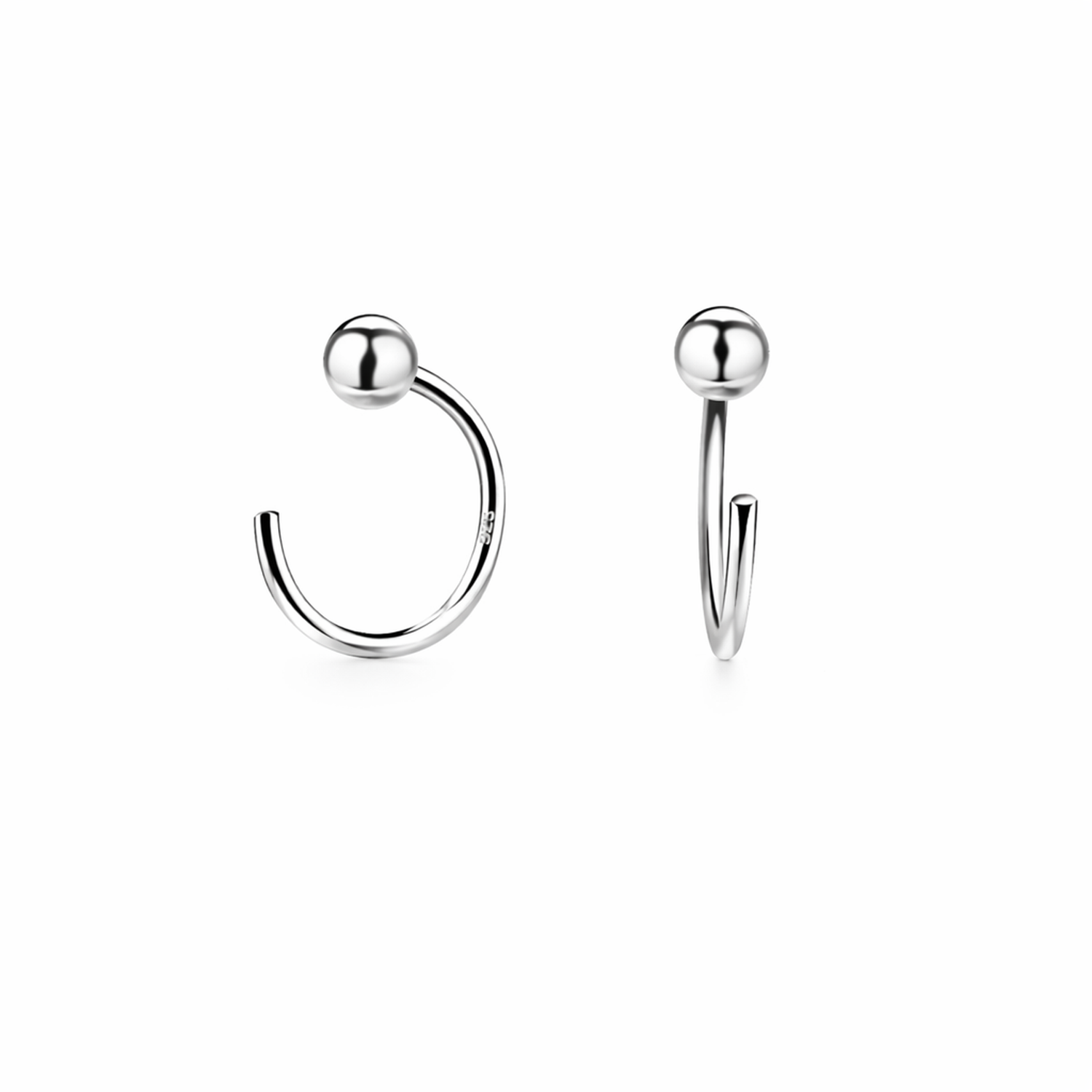 sterling silver Pull-Through Ball Ear Huggers earrings by Melchior Jewellery in polished silver finish