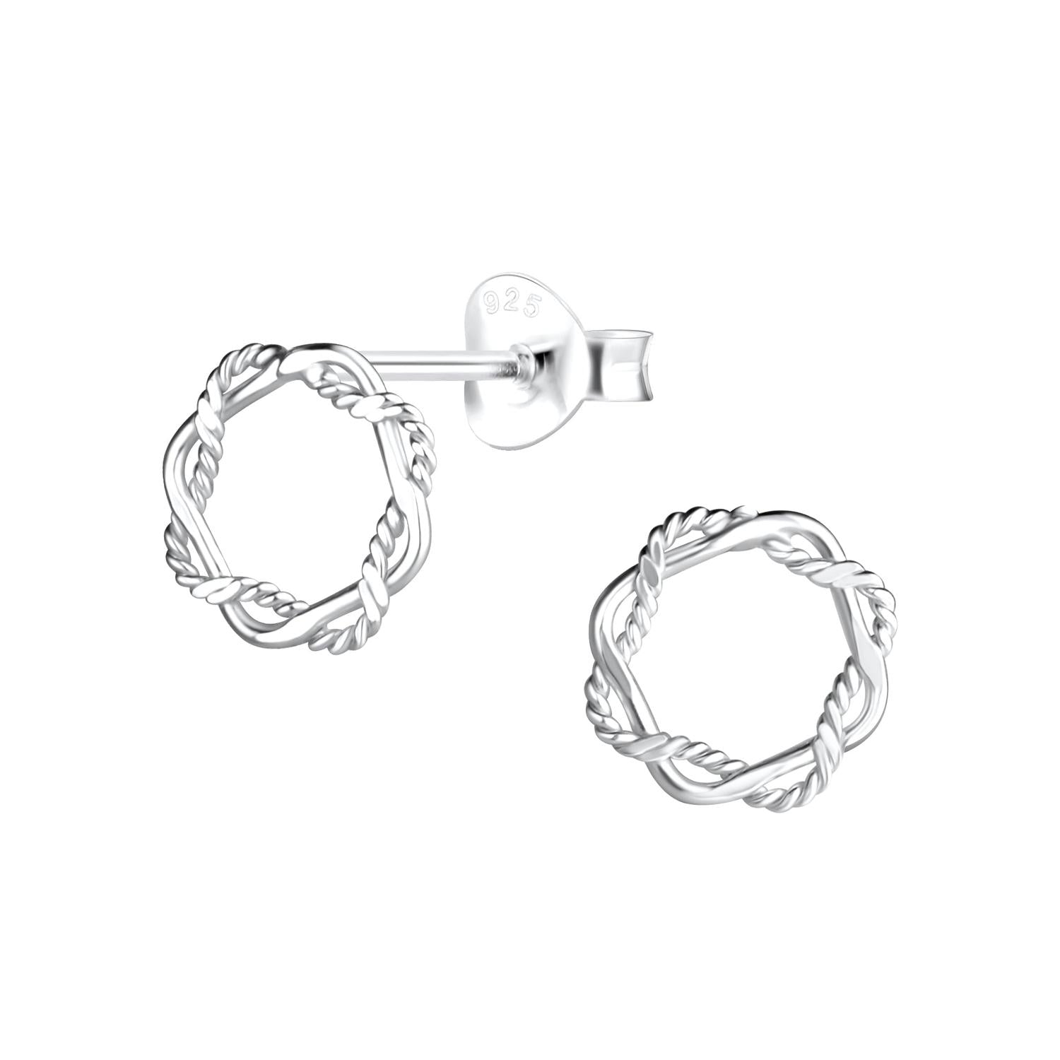 Melchior Jewellery Twisted Circle Stud Earrings in silver for women with a delicate twisted design