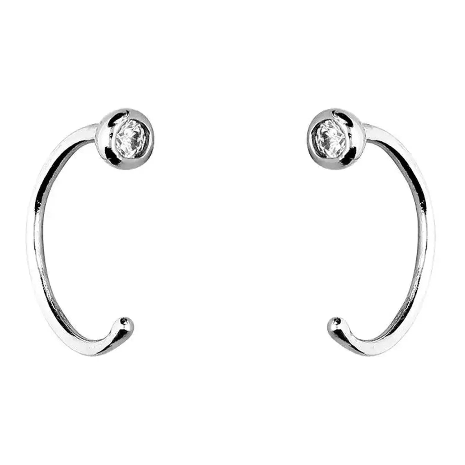 Silver round pull through hoop earrings with clear stones designed for children by Melchior Jewellery