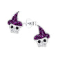 Melchior Jewellery kids Halloween stud earrings silver skull design with purple witch hats and black eyes