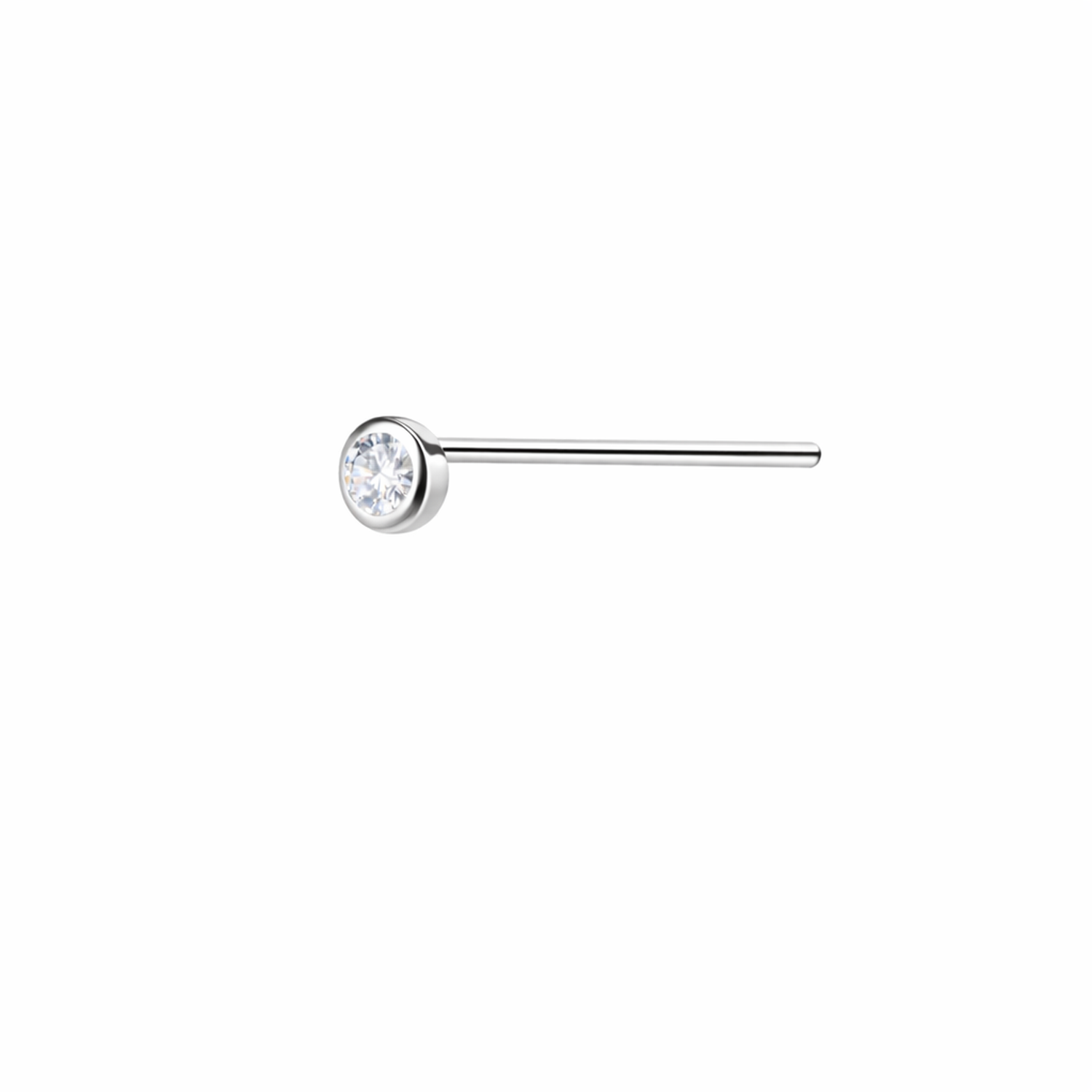 sterling silver nose stud with clear round crystal gem by Melchior Jewellery for elegant body jewellery