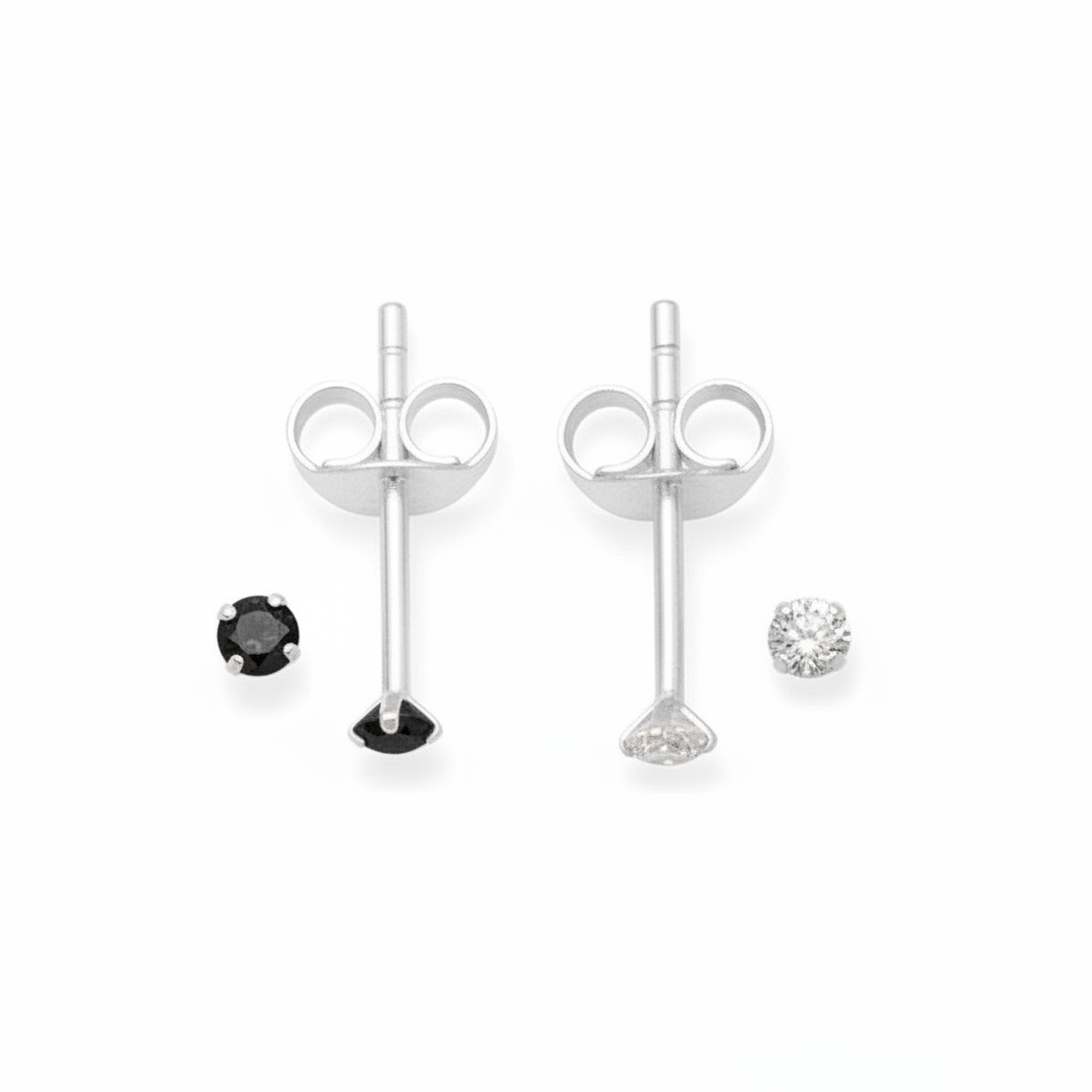 Melchior Jewellery tiny black and clear cubic zirconia earrings with silver studs for women