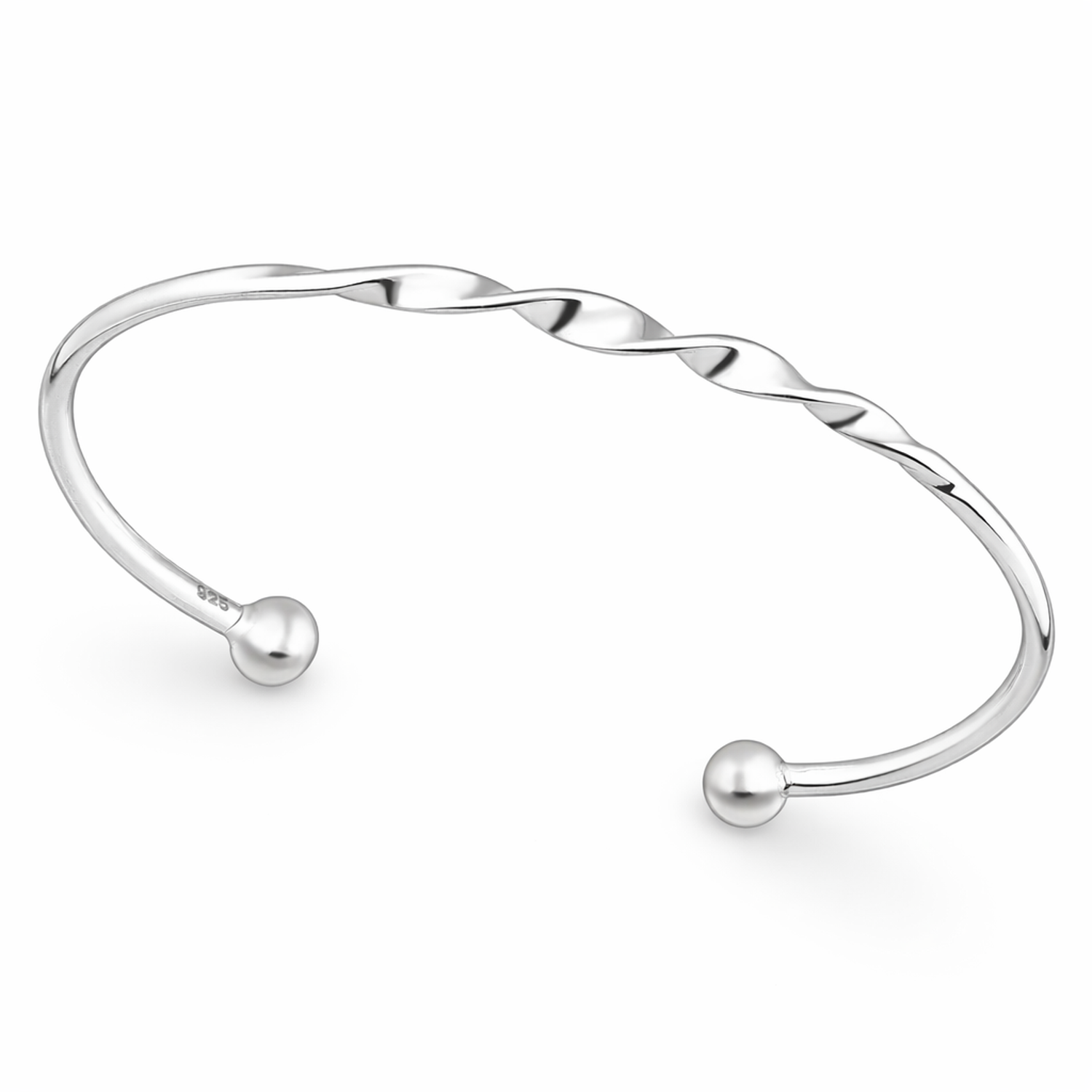 Melchior Jewellery sterling silver open cuff bangle for women with twisted design and polished finish