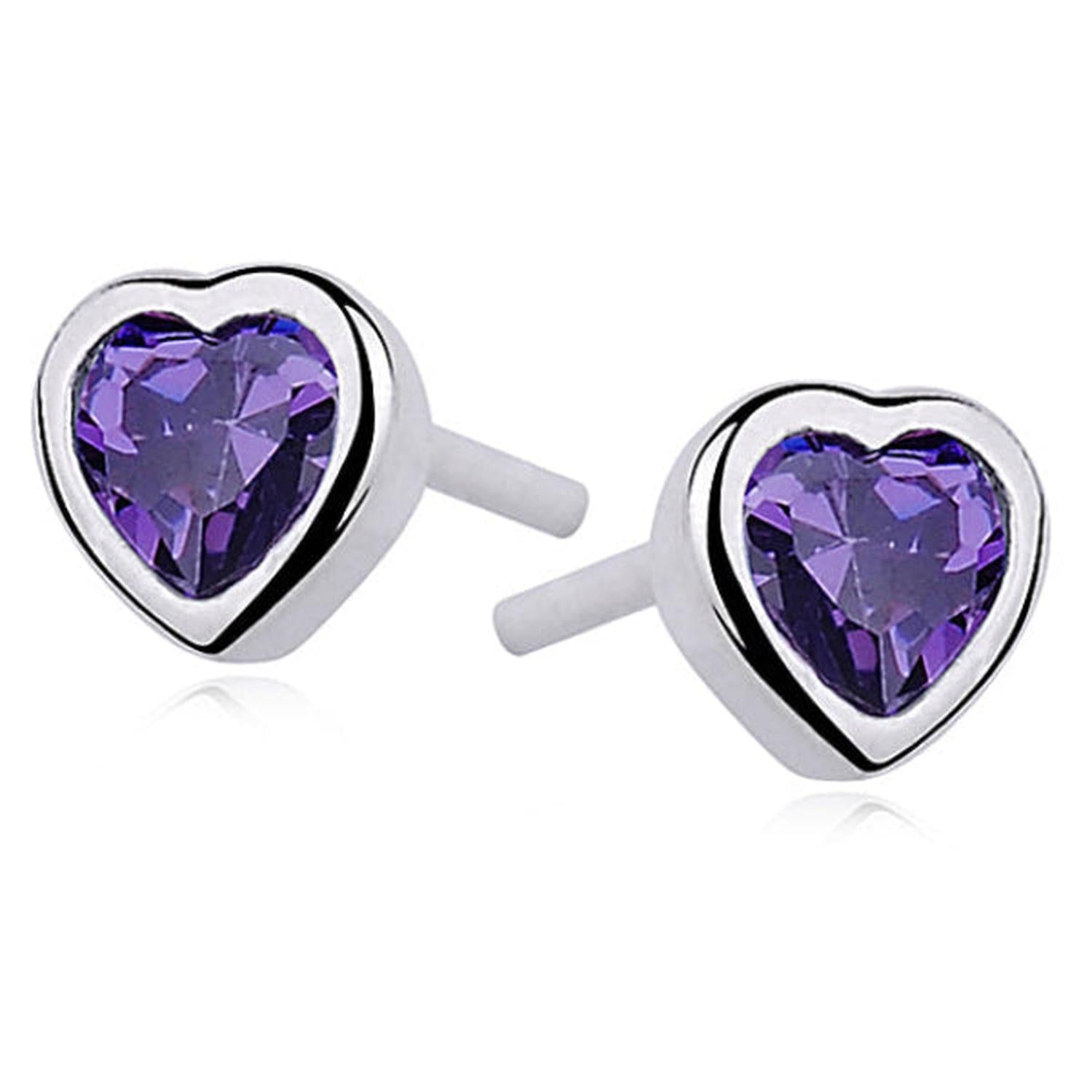 Sterling silver heart-shaped violet gemstone stud earrings for women by Melchior Jewellery