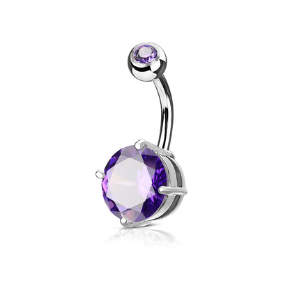Melchior Jewellery sterling silver belly button piercing with large faceted purple crystal and small top gem
