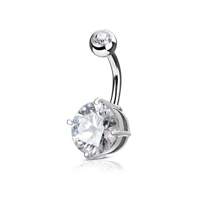 Melchior Jewellery sterling silver belly button piercing with large round clear stone and polished curved bar