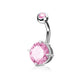 Melchior Jewellery sterling silver belly button piercing with large pink crystal in prong setting curved barbell