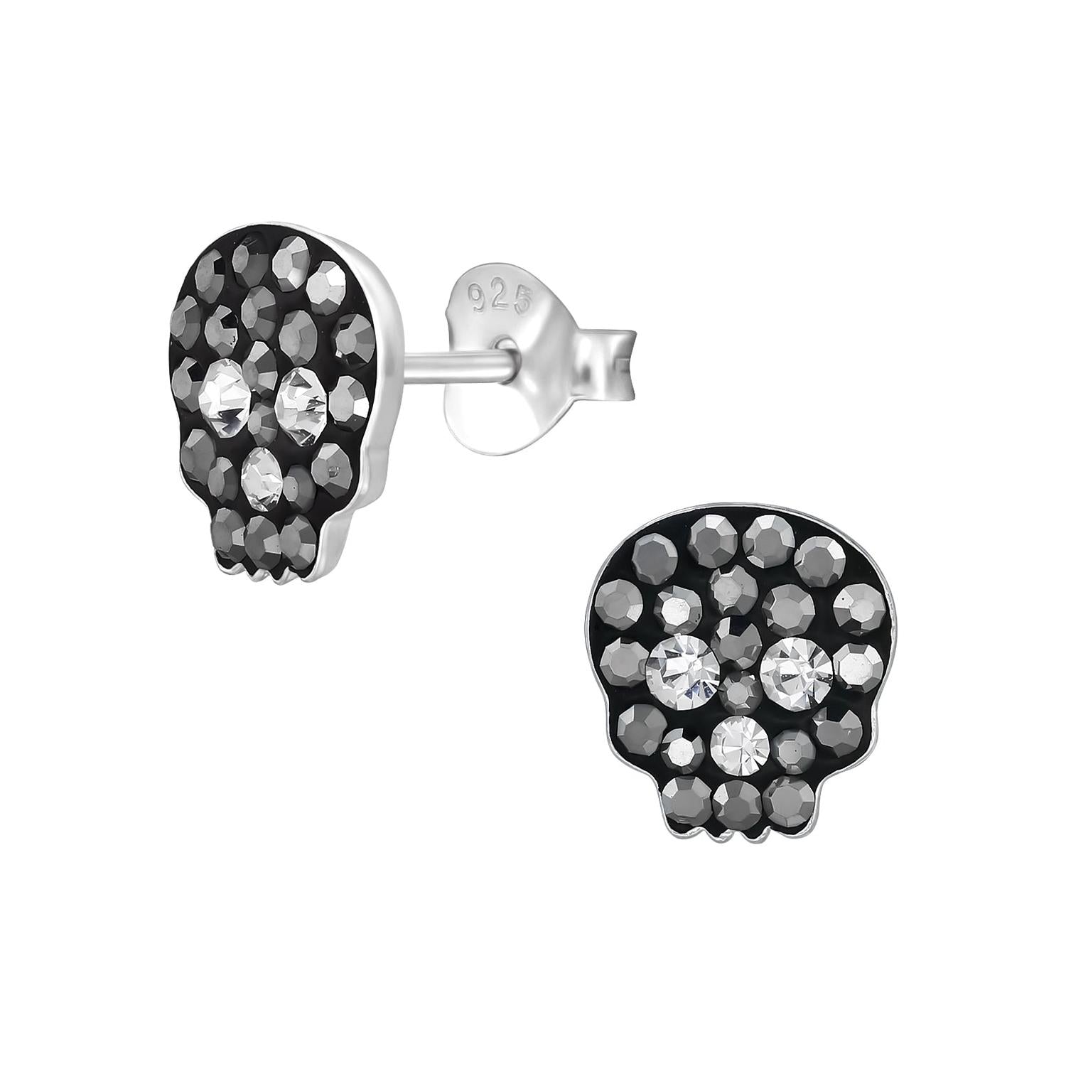 Sterling silver black crystal skull stud earrings for children by Melchior Jewellery