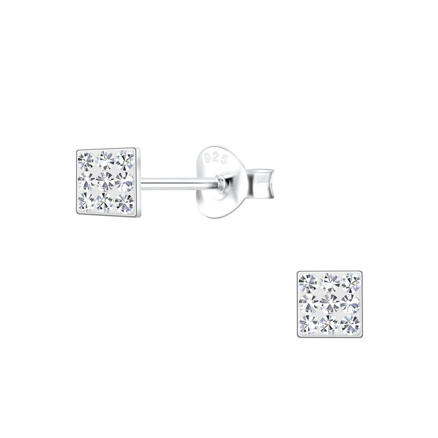 Sterling silver mens 4mm square cz stud single earring with sparkling cubic zirconia crystals