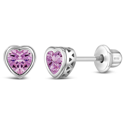 Sterling Silver Girls October Birthstone Screw Back Earrings