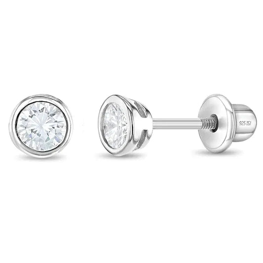 Sterling Silver Kids 3mm Classic Solitaire Screw Back Earrings