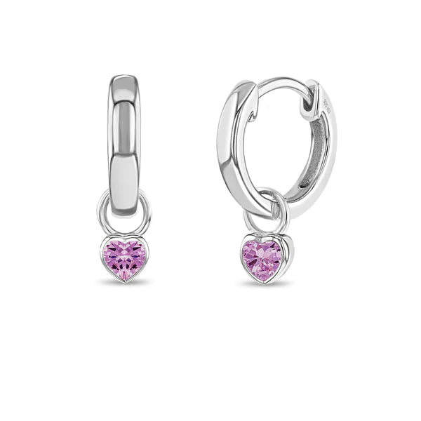 Childrens Sterling Silver October Birthstone Heart Hoop Earrings