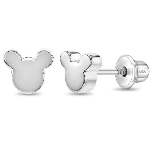 Sterling Silver Girls Tiny Mouse Screw Back Earrings
