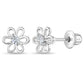 Sterling Silver Girls Cubic Zirconia Flower Screw Back Earrings