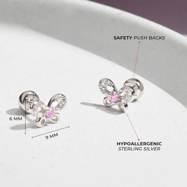 Children's Sterling Silver Butterfly Push Back Earrings - Melchior Jewellery 