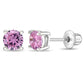 Childrens Sterling Silver 4mm Pink Solitaire Girls Screw Back Earrings