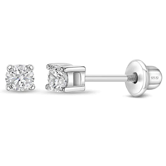 Sterling Silver Kids Tiny  2mm Classic Solitaire Screw Back Earrings