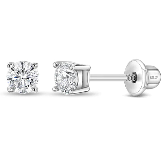 Sterling Silver Kids 3mm Classic Solitaire Screw Back Earrings