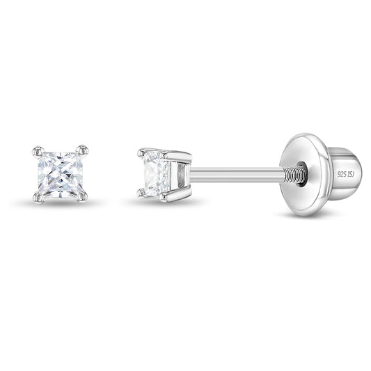 Sterling Silver Baby 2mm Solitaire Screw Back Earrings