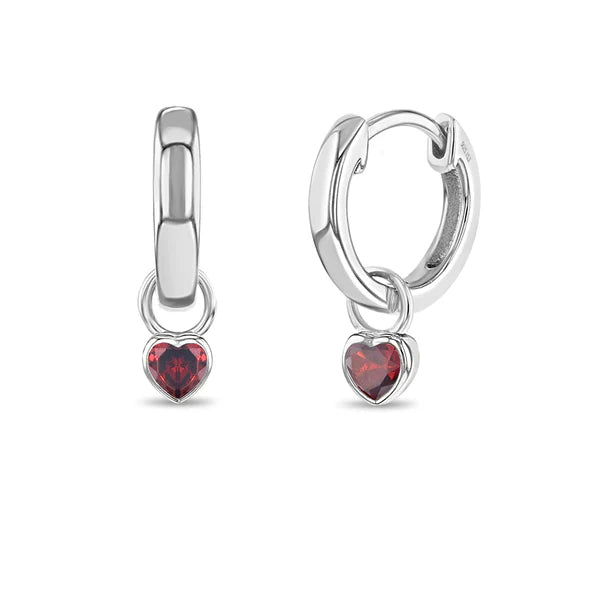 Childrens Sterling Silver July Birthstone Heart Hoop Earrings