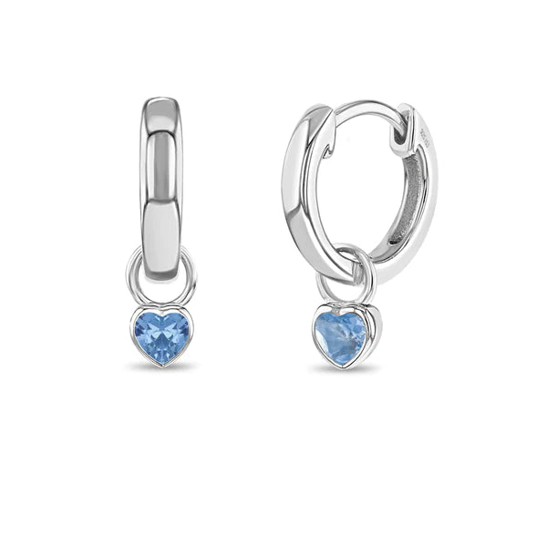 Childrens Sterling Silver March Birthstone Heart Hoop Earrings