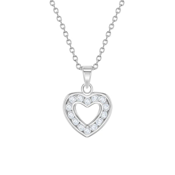 Sterling Silver Small Open CZ Heart Children's Necklace
