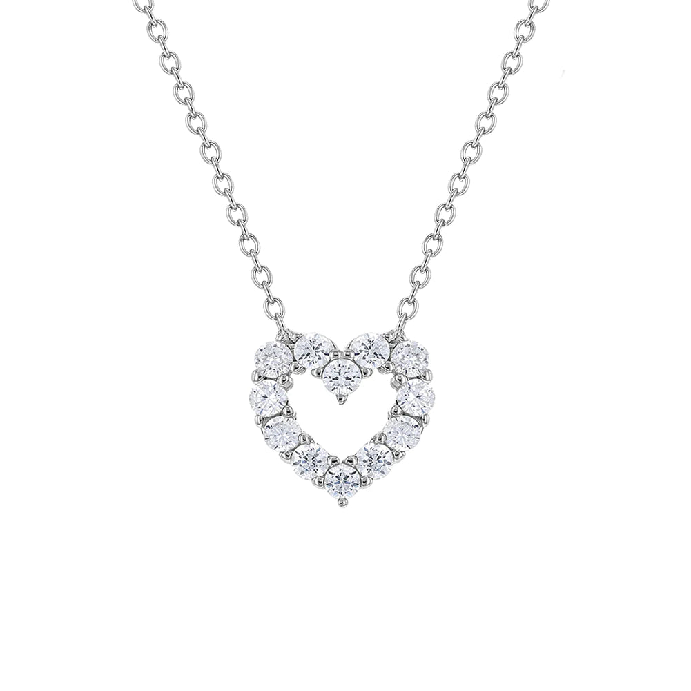 Sterling Silver Open CZ Heart Kids Girls Necklace