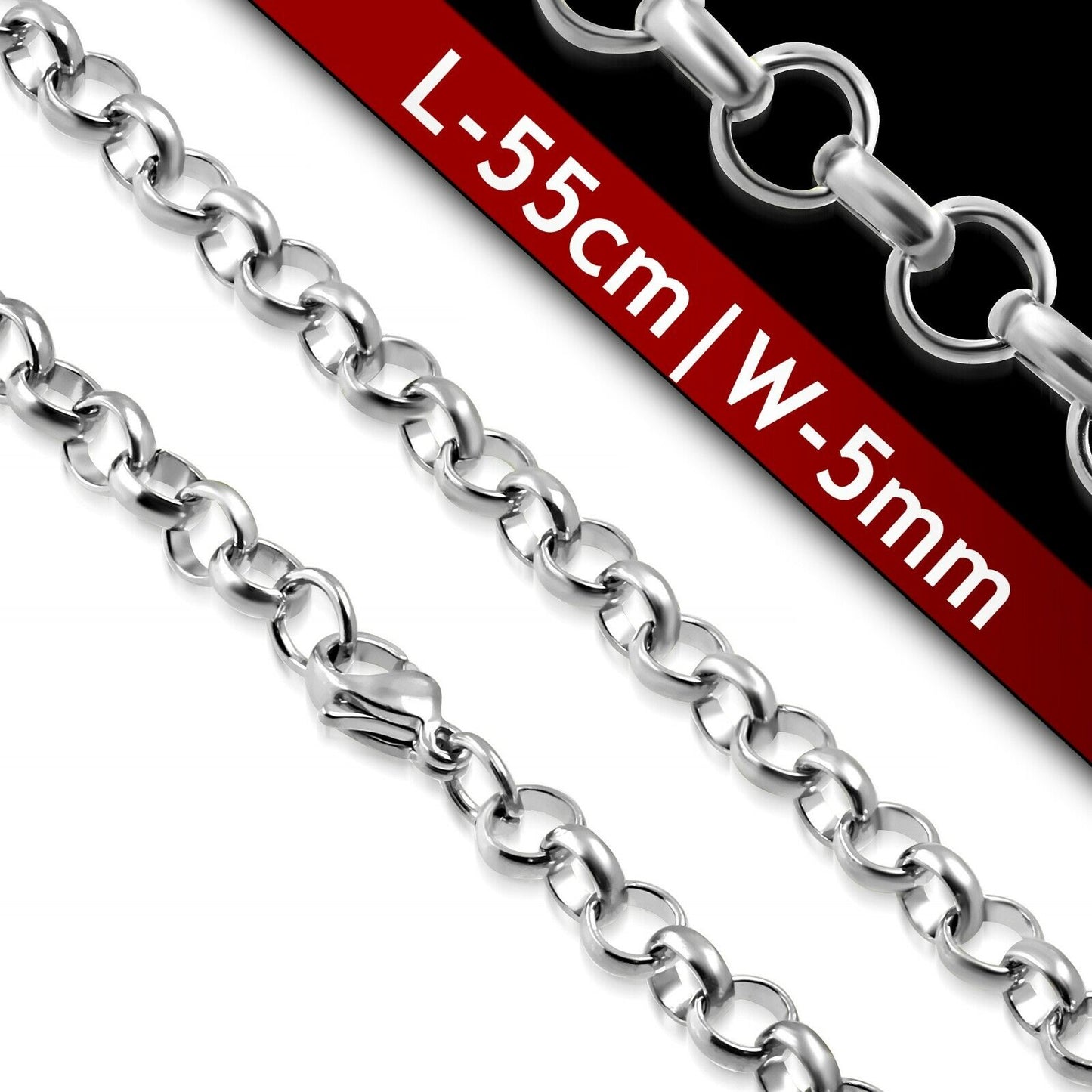 Melchior Jewellery stainless steel belcher chain necklace 55cm length 5mm width silver links