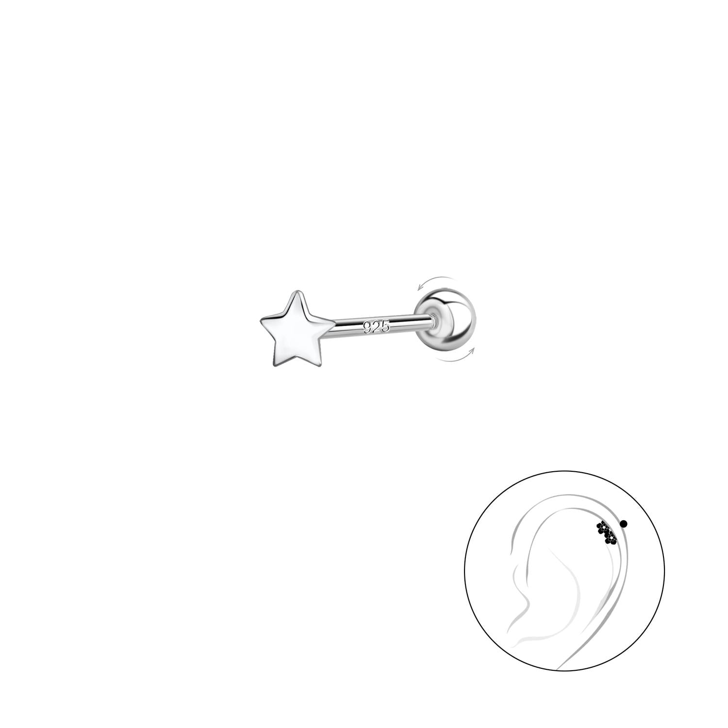 Sterling silver star cartilage stud from Melchior Jewellery with smooth finish and secure back