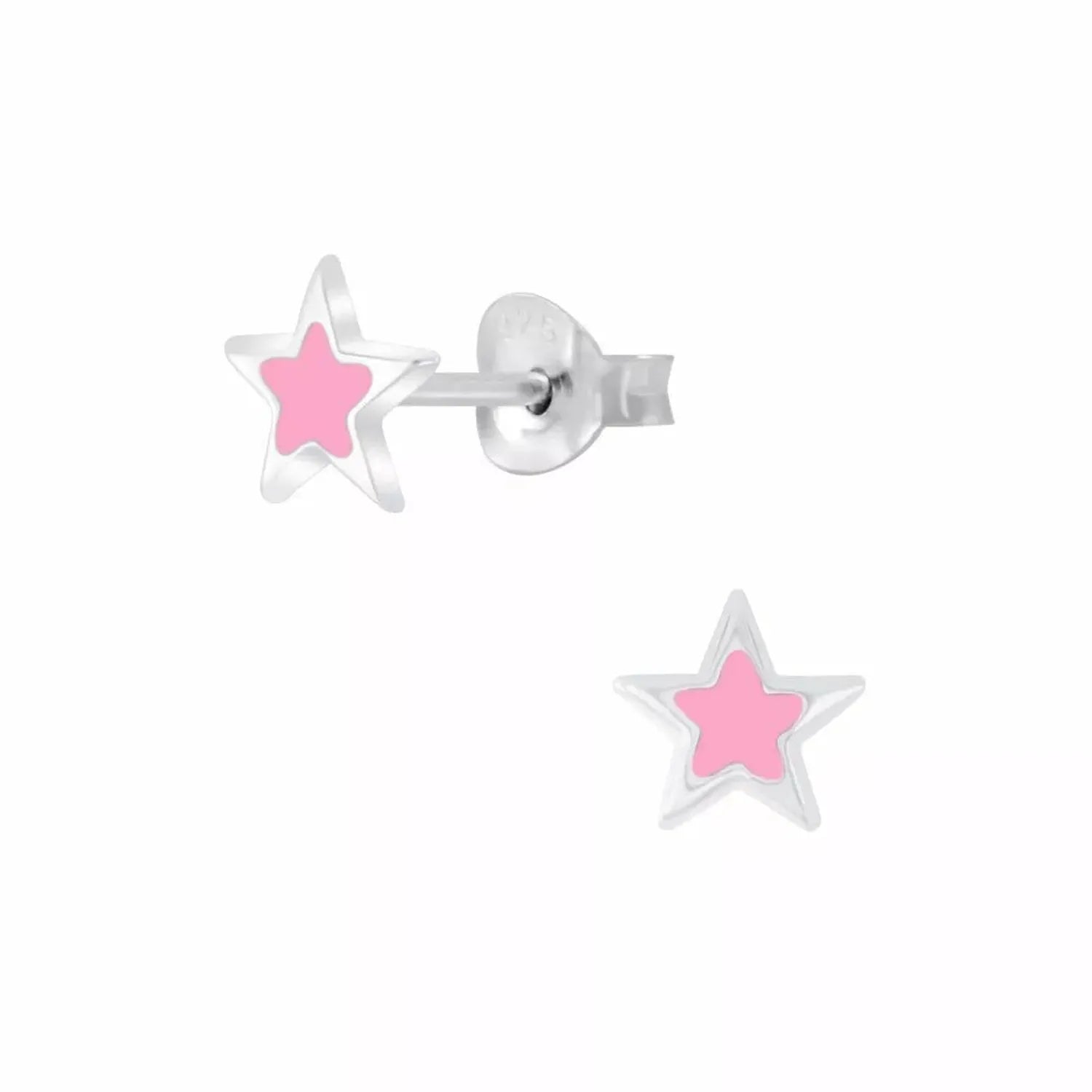 Children's Sterling Silver Pink Star Stud Earrings - Melchior Jewellery 