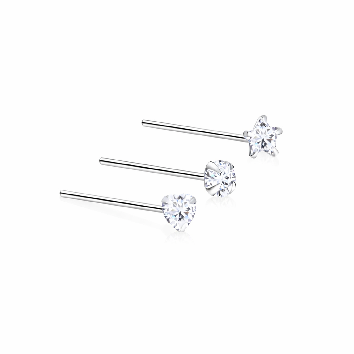 Sterling Silver CZ Nose Studs  - Set of 3 - Melchior Jewellery 