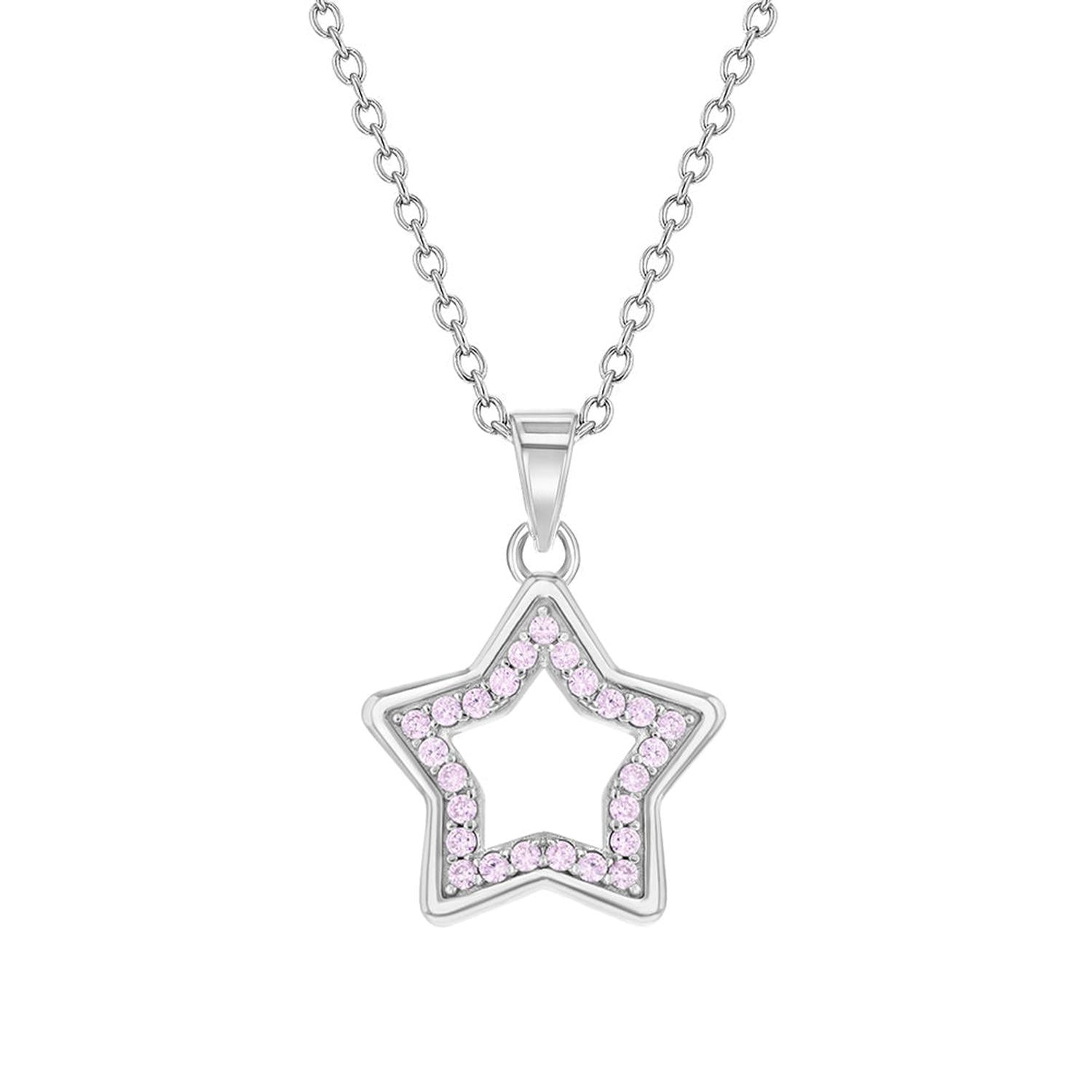Sterling silver CZ star childrens necklace with pink stones by In Season Jewellery