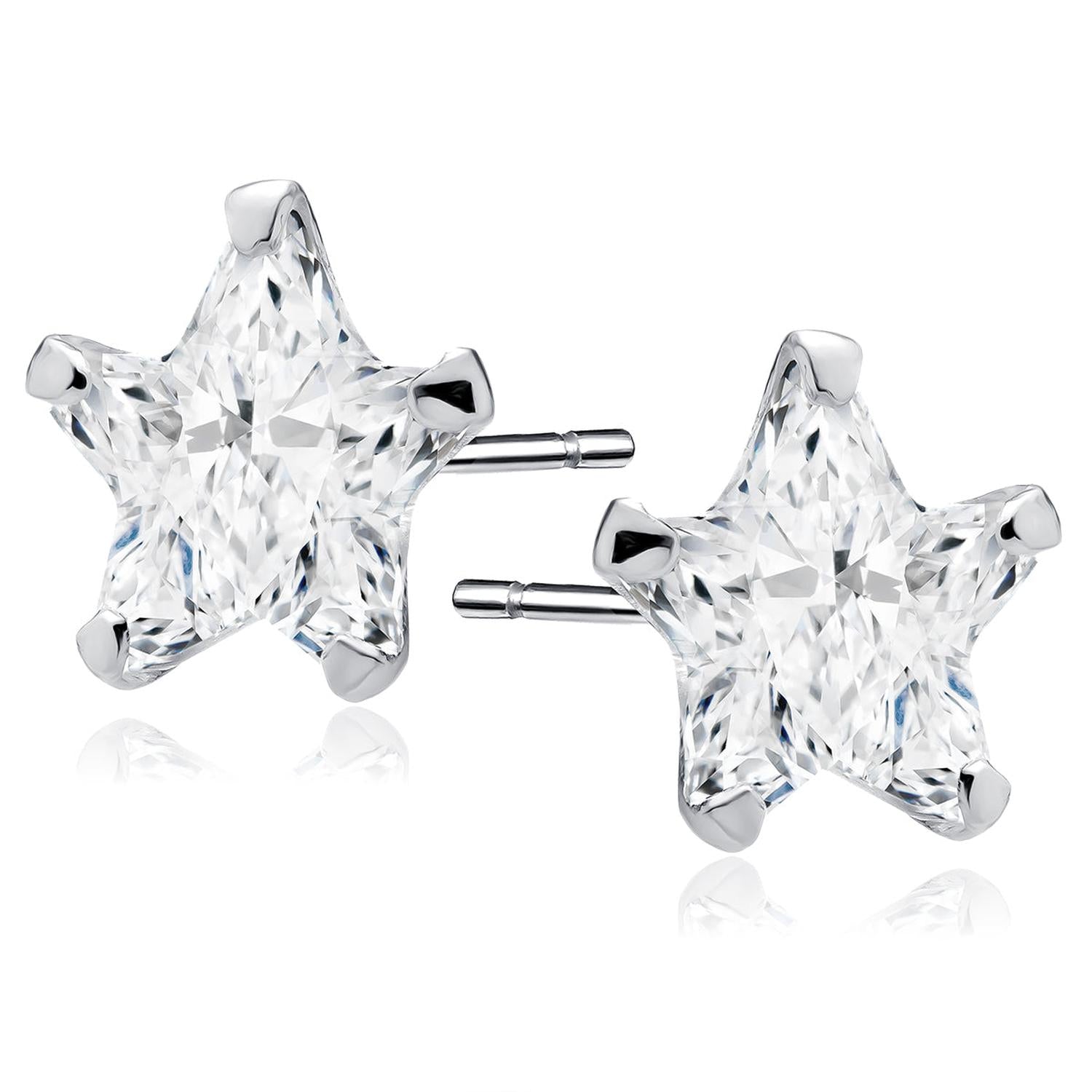 Melchior Jewellery sterling silver star stud earrings with clear sparkling crystal stones and polished silver prong settings