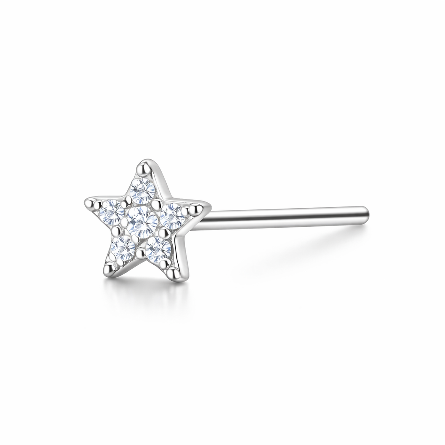 sterling silver CZ Star Nose Stud with clear cubic zirconia crystals by Melchior Jewellery