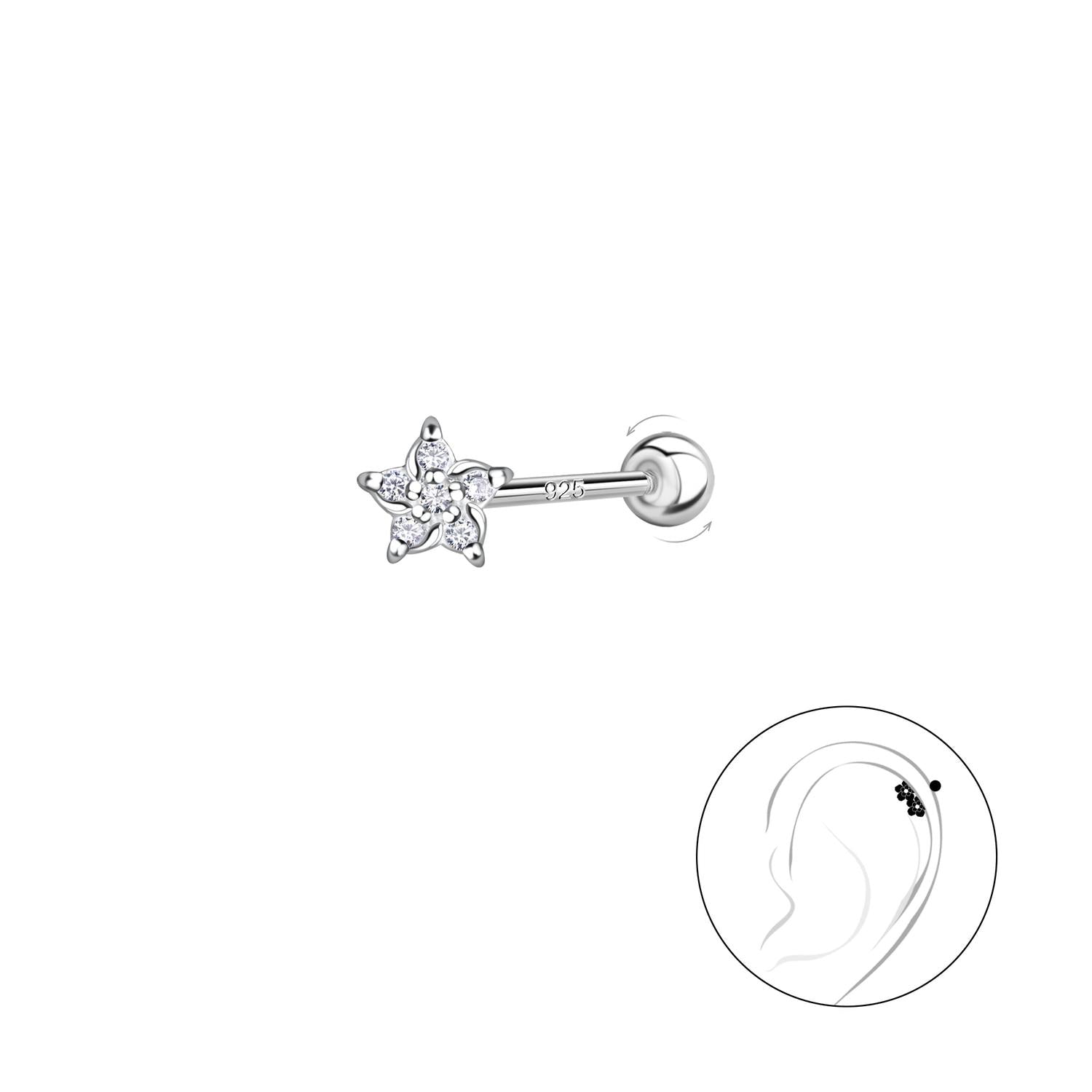 Melchior Jewellery star CZ ear piercing jewellery in sterling silver with cubic zirconia stones