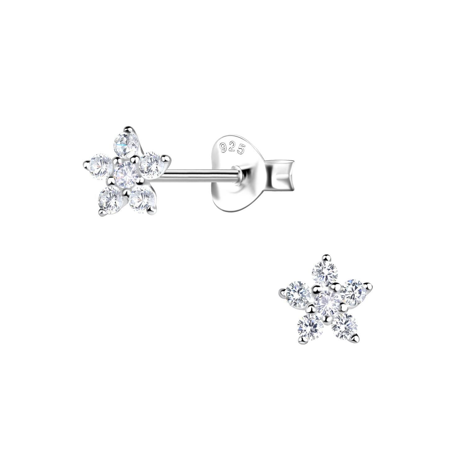 Sterling silver cubic zirconia flower earrings by Melchior Jewellery for women