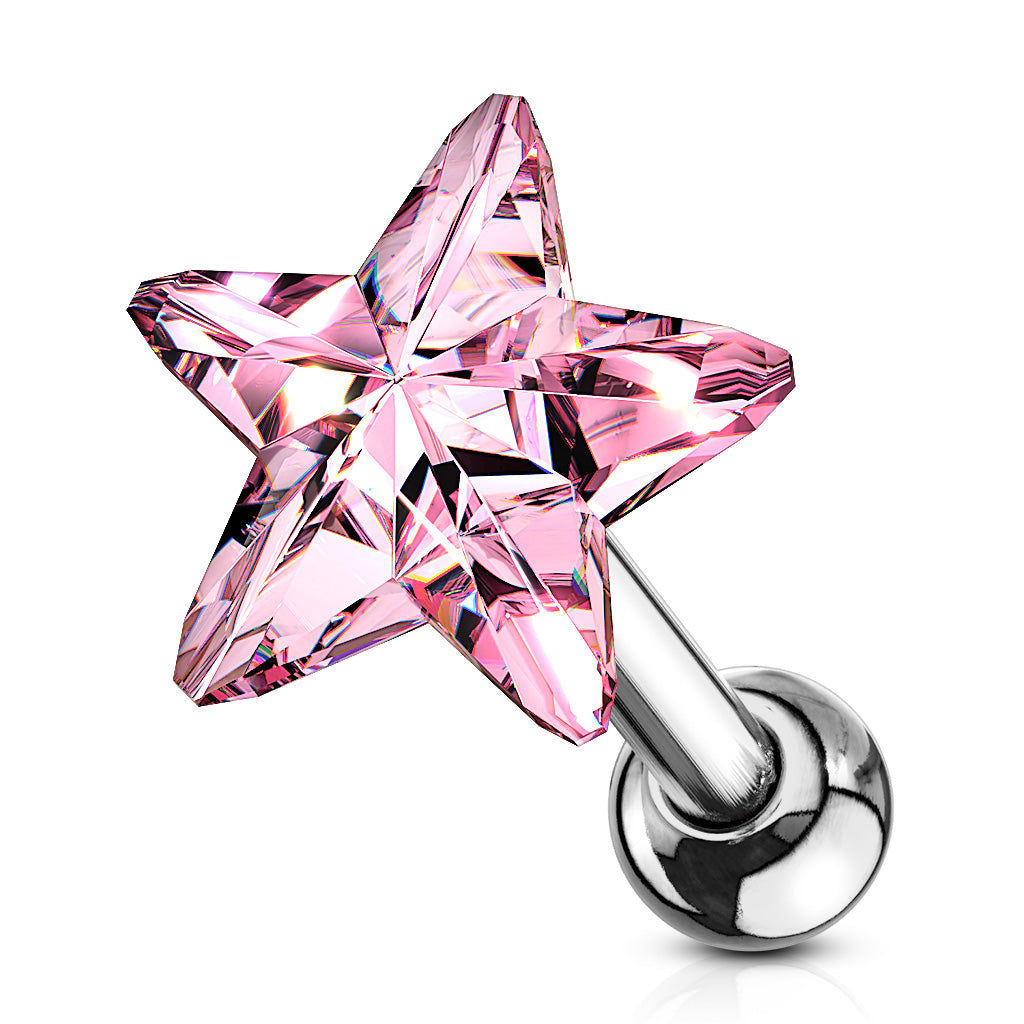 Melchior Jewellery pink star crystal tragus stud for pierced ears with stainless steel barbell