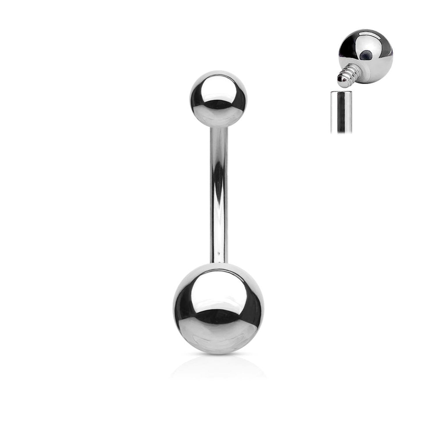 Melchior Jewellery steel belly bar with internally threaded top ball in polished silver finish