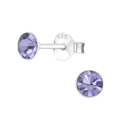 Melchior Jewellery childrens 4mm round cubic zirconia earrings lilac stones set in 925 sterling silver stud posts