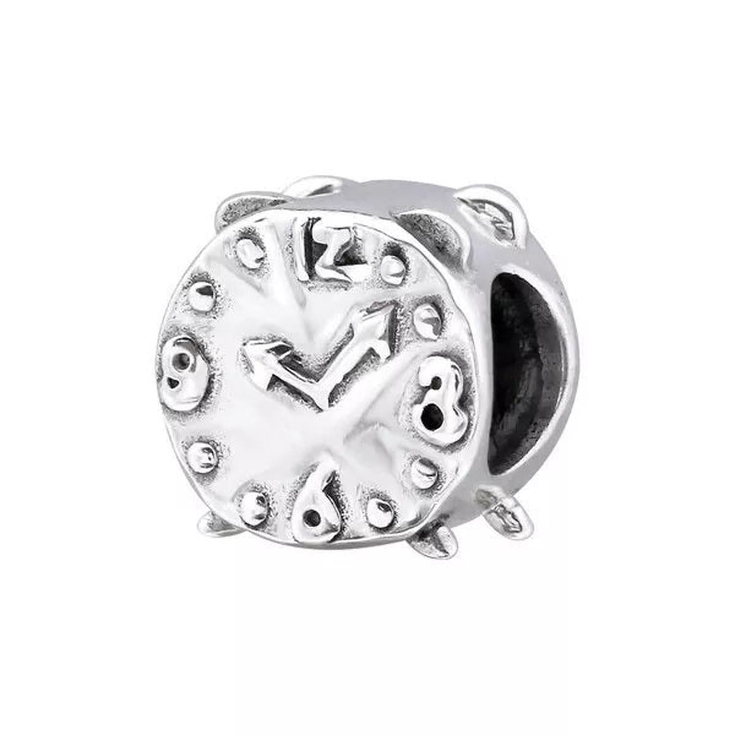 sterling silver Alarm Clock Charm Bead with detailed clock face design for Melchior Jewellery collection